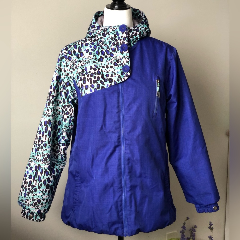 Firefly blue and leopard print ski snowboard jacket - size XL - fits L/XL